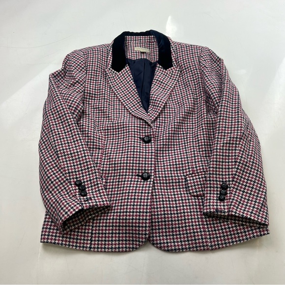 appleseed’s women’s blue pink houndstooth wool blazer 14 L52-17 - Picture 2 of 6